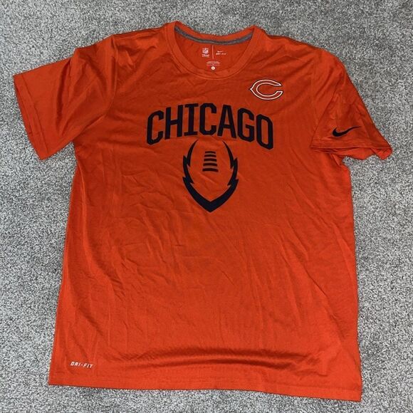 Orange Chicago Bears Football Print NFL Nike SS Dri Fit T Shirt L - Picture 1 of 3